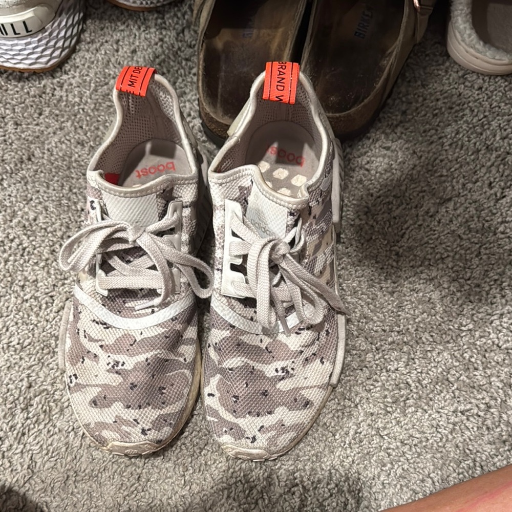 Adidas Beige and Gray Camo Sneakers